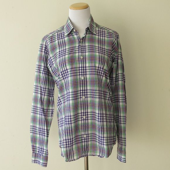 Etro Milano Tartan Plaid Check Button Down Long Sleeve Dress Shirt - Size Small - Picture 1 of 8